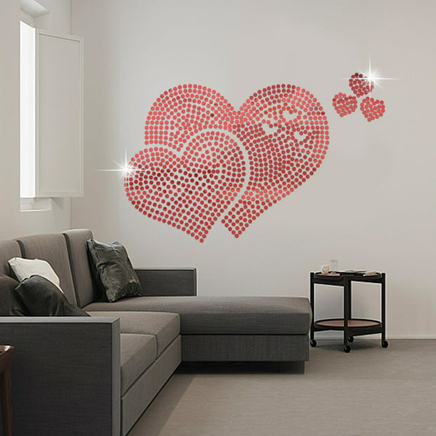 100Pcs 3D Mirror Heart Vinyl Removable Wall Sticker Decal Home Decor Art DIY